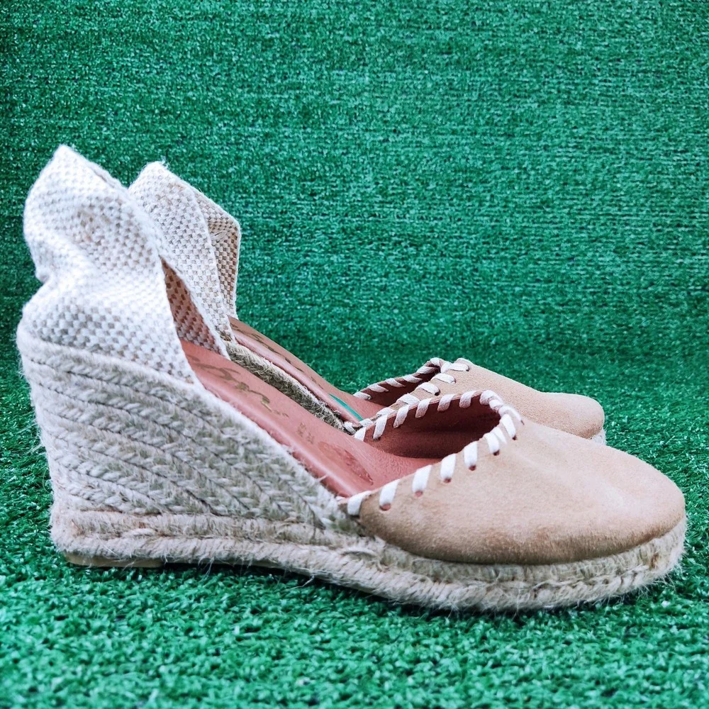 Picon Espadrille Wedge Sandals Womens 8 Tan Suede Slingback Made in Spain Boho